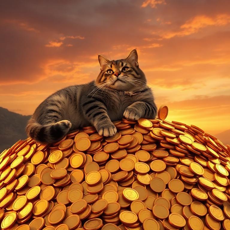 Ate lounging on a mountain of gold coins